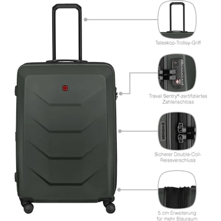 WENGER Prymo Large Hartschalenkoffer, erweiterbar, 93 (107) l, Sicherheitsschloss, anthrazit, mit 4 Rollen und komfortablem Trolley-Griff – Bild 4