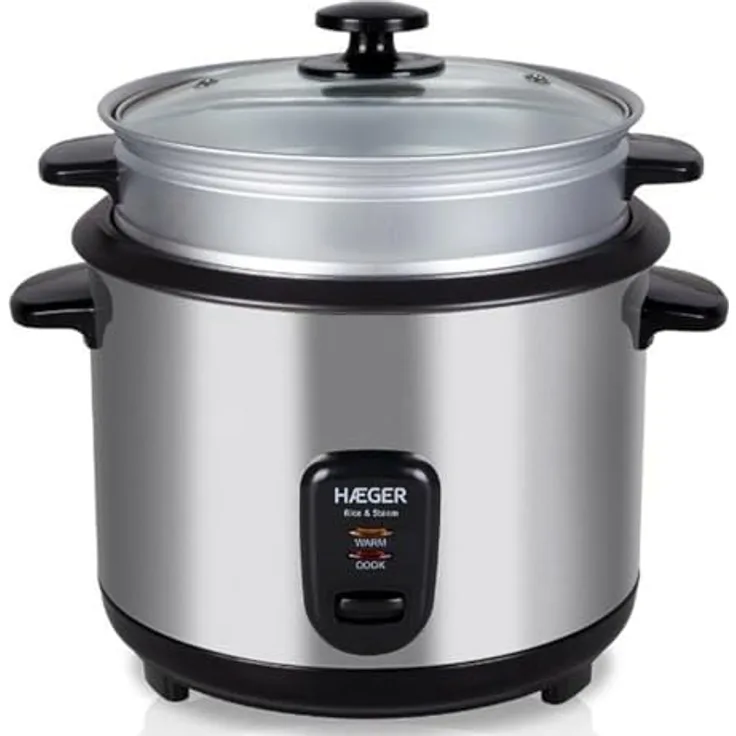 Haeger Reiskocher RC-18L.001A, Grau, kompakter Reiskocher mit den Maßen 28 x 27,5 x 29 cm