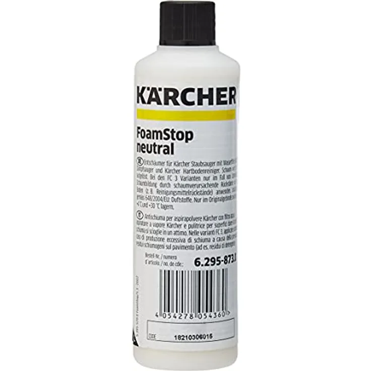 Kärcher FoamStop Neutral, mit dem flüssigen Entschäumungsmittel wird störender Schaum aufgelöst, 125 ml Konzentrat ergeben verdünnt 125 l Flüssigkeit