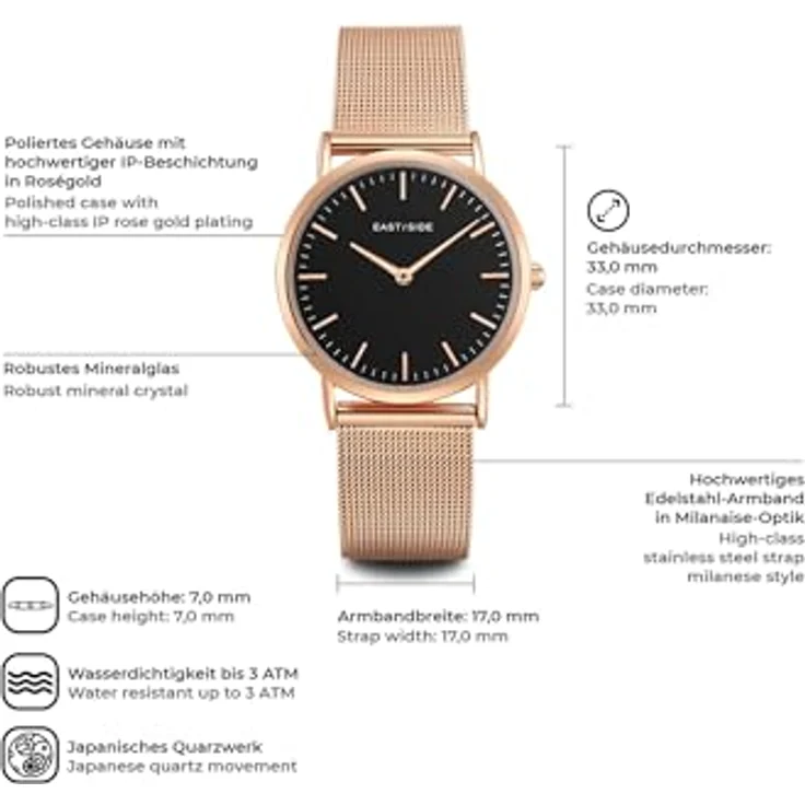 Eastside Quarzuhr Cassina roségold, mit Edelstahl-Armband – Bild 3