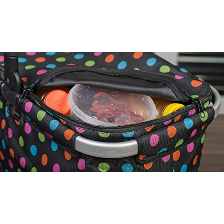 Genius 14260 Einkaufskorb, Aluminium/Stoff, Schwarz Mit Bunten Punkten, 48 x 28 x 27 cm – Bild 3