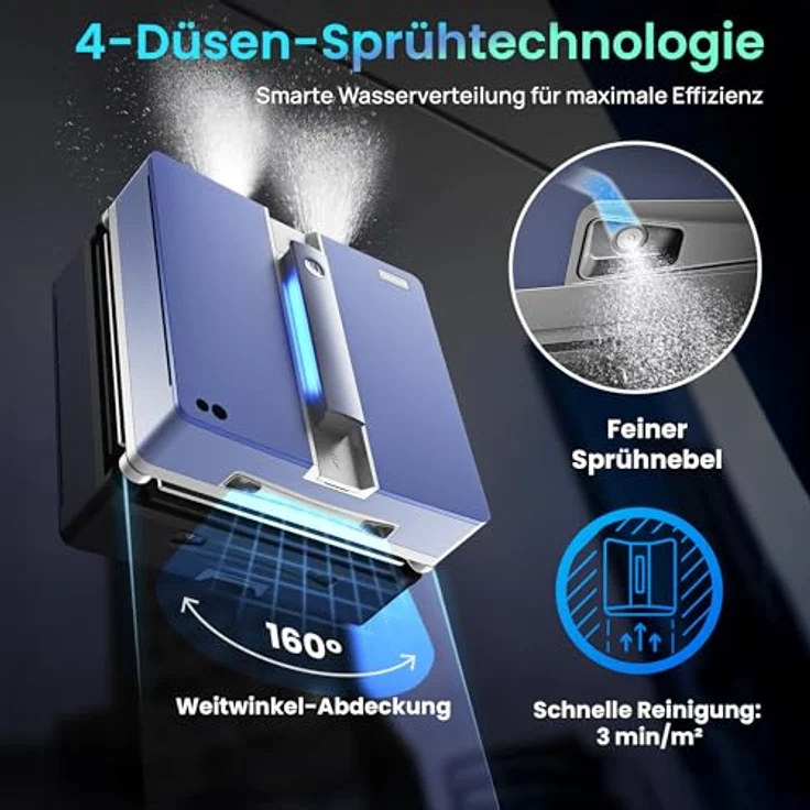 ClevioniQ X9 Pro Elektrischer Fensterputzer mit 4-Wege-Sprühfunktion, Präziser Navigation, Randerkennung und Deutscher Sprachausgabe, Leiser Betrieb – Bild 5