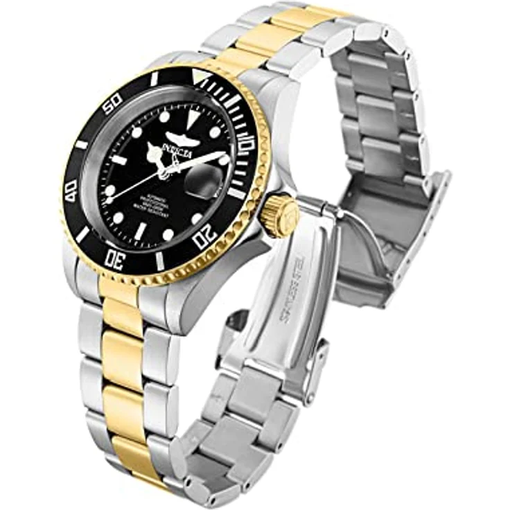 Invicta Pro Diver Automatikuhr, Edelstahl Herrenarmbanduhr, 40mm, silber- und gelbgoldfarben mit kratzfestem Mineralglas – Bild 2