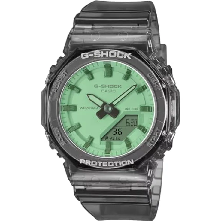 Casio G-Shock Classic Ana-Digi Armbanduhr Grau/Hellgrün mit Stoppuhr, Alarm und Mineralglas, GMA-P2100SR-1AER