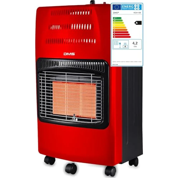 DMS Gasheizofen 4200W Heizgerät Gasheizung Gasheizer Infrarot Keramikbrenner, inkl. Gasdruckregler & Gasschlauch, Butan- Propangasflaschen bis 15kg [EEK A] (Rot) – Bild 3