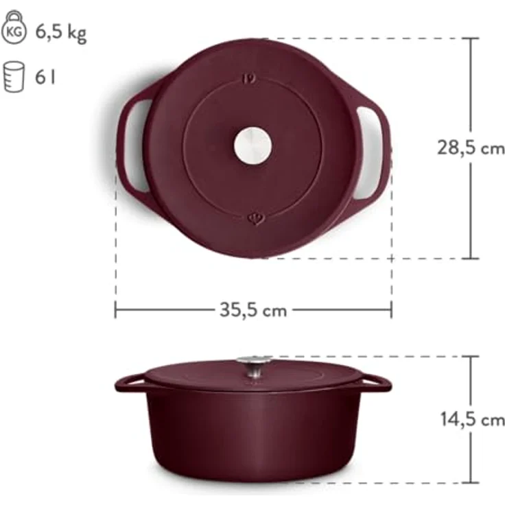 Springlane Bräter »Clara«, Gusseisen, Cocotte mit Deckel & Rezeptheft, Rot, rund, 28 cm, 6 l – Bild 3