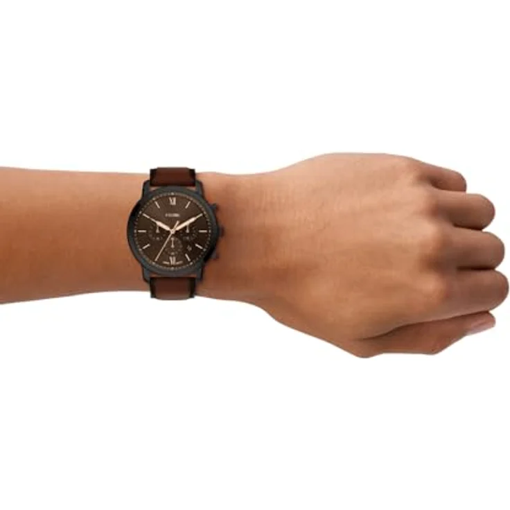 Fossil Neutra Uhr für Herren, Quarz-Chronograph mit schwarzem Zifferblatt und braunem Lederarmband, wasserdicht bis 50 m – Bild 2