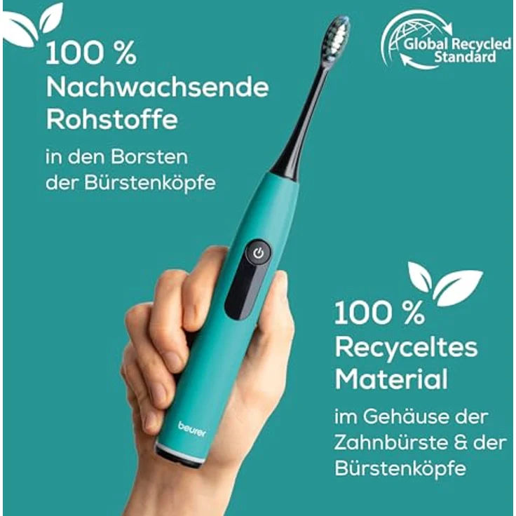 Beurer SC 50 Green Planet Ocean Breeze, Schallzahnbürste mit 5 Reinigungsprogrammen, integriertem Andrucksensor und LCD-Display, umweltfreundliches Design – Bild 5