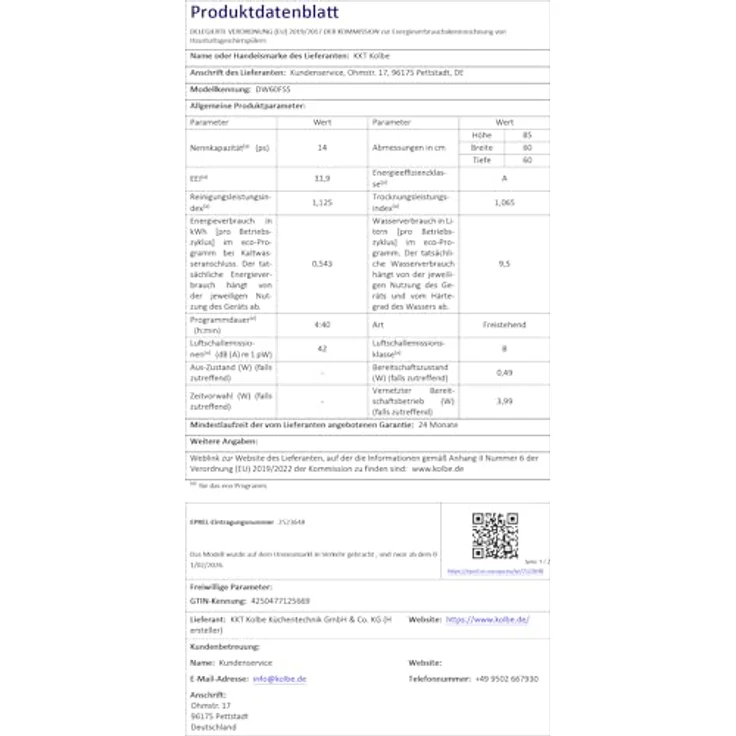 KKT KOLBE DW60FSS, 60 cm Geschirrspüler in Schwarz Silber, freistehend, Unterbaufähig, 14 Maßgedecke, 7 Programme, automatische Türöffnung, Besteckschublade, LED-Beleuchtung, höhenverstellbar – Bild 7