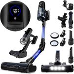 Zeegma Klaar Kabelloser Vertikalstaubsauger 400W, 25000Pa Saugleistung, 60 Min Laufzeit, Beutellos, Turbo 2in1 Bürste mit LED-Licht, 5-stufiger waschbarer HEPA Filter, Touchpanel Display, Schwarz-blau