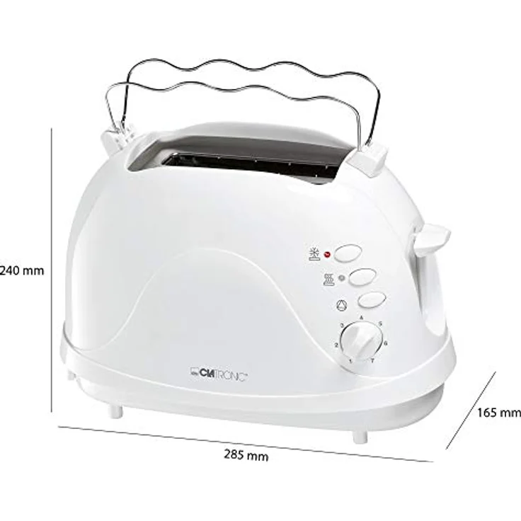 Clatronic TA 3565 2-Scheiben-Toaster, Cool-Touch Gehäuse, integrierter Brötchenaufsatz, Aufwärmfunktion, Auftaufunktion, Schnellstoppfunktion, weiß – Bild 3