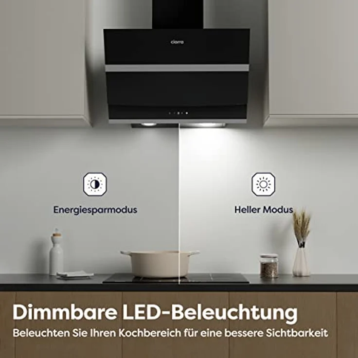 CIARRA CBCB6736N A + + Kopffreie Dunstabzugshaube Schräghaube 60cm 650m³/h TouchControl mit CBCF003 Aktivkohlefilter Glas – Bild 2