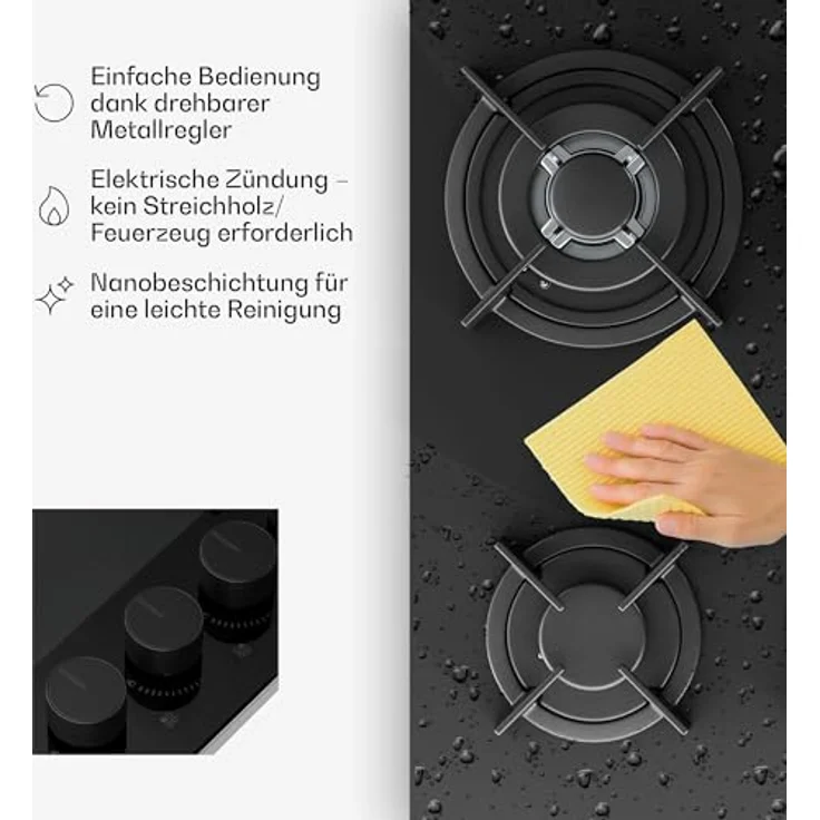 Klarstein Velaire PG6041BG-A1CB, Gas-Kochfeld mit 4 Brennern, elektrischer Zündung und 8000 W Leistung, Aluminium – Bild 6