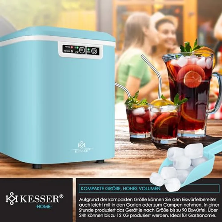 KESSER® Eiswürfelbereiter | Eiswürfelmaschine Edelstahl | Ice Maker | 12 kg 24 h | Zubereitung in 7 min | 2,2 Liter Wassertank | 2 Eiswürfel-Größen | LED-Display | Selbstreinigungsfunktion