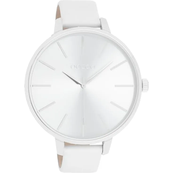 Oozoo Damenuhr mit Lederband Color Line 48 MM Silberfarben/Weiß C11070 - XXL Gehäuse, Miyota Quarzwerk und Spritzwasserschutz