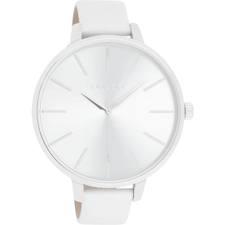 Oozoo Damenuhr mit Lederband Color Line 48 MM Silberfarben/Weiß C11070 - XXL Gehäuse, Miyota Quarzwerk und Spritzwasserschutz – Bild 1