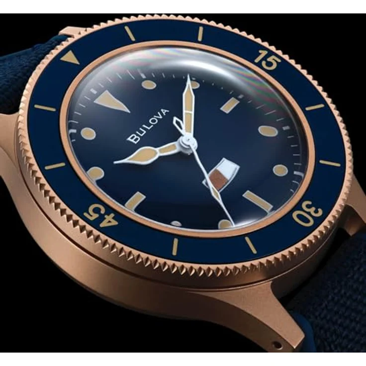 Bulova Automatic Mil-Ships Special Edition, Herrenuhr mit Antireflex-Saphirglas und blauem Zifferblatt, Dunkelblau 98A325 – Bild 7
