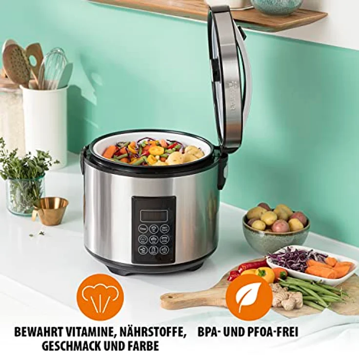 Tristar RK-6138, Reiskocher 2,2 L, 900 W, LCD-Display, Edelstahl – Bild 5