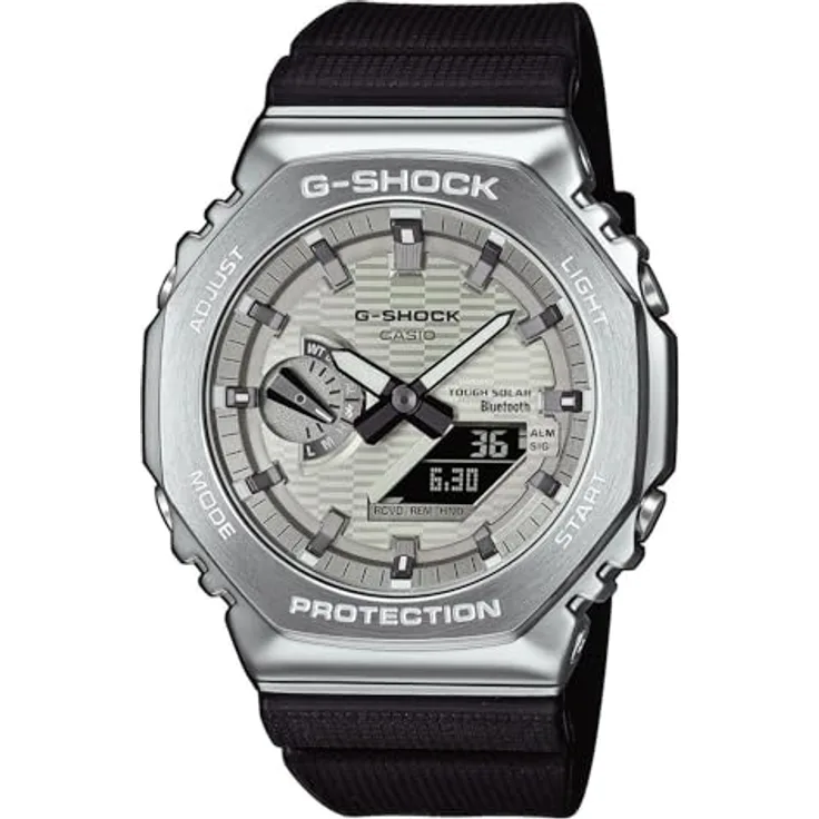 Casio G-Shock GBM-2100A-8BER, Herrenuhr Solar Bluetooth, analog-digital, weiß, Edelstahlgehäuse, Kunststoffarmband