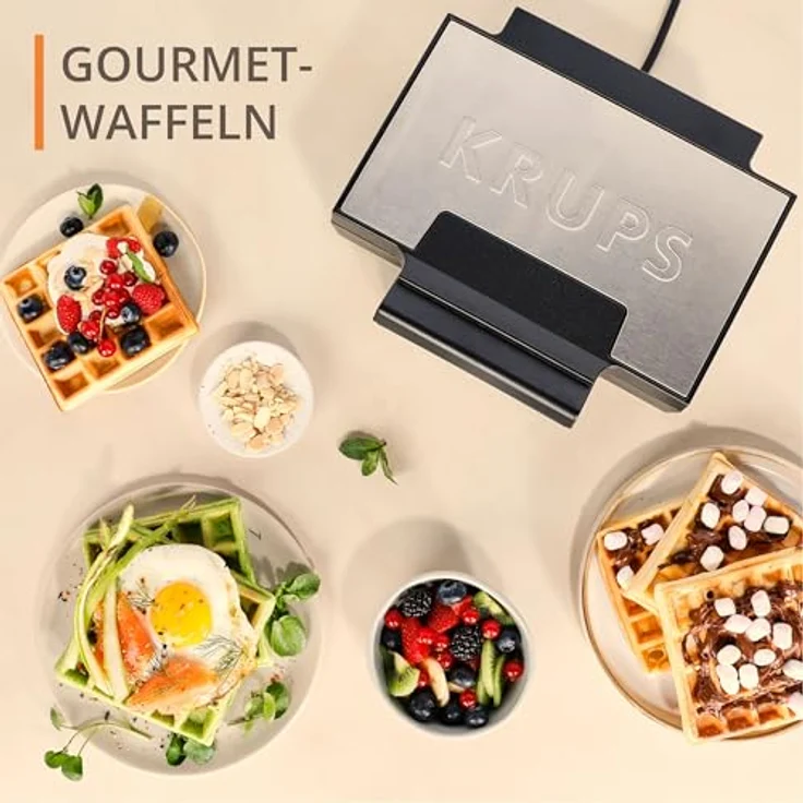 Krups FDK261 Iconic Waffeleisen, 850 W, keramikbeschichtete Antihaft-Platten, vertikale Aufbewahrung, Schwarz/Edelstahl – Bild 5