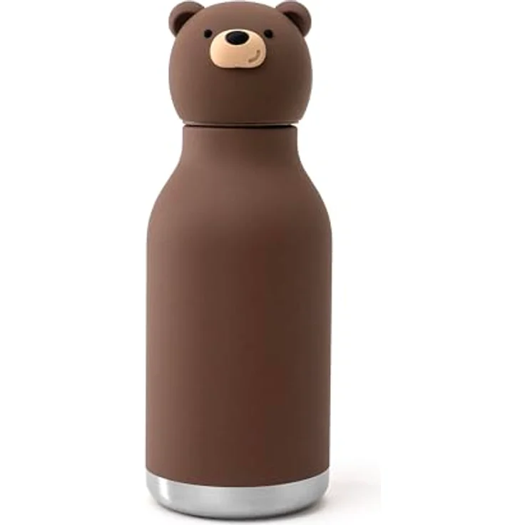ASOBU Bestie Kindertrinkflasche mit Strohhalm, isolierte Edelstahlflasche 420ml mit braunem Bärenkopf, auslaufsicher & BPA-frei – Bild 2