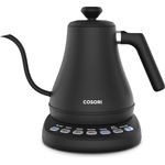 COSORI Wasserkocher Edelstahl Schwanenhals, 0,8 Liter, Wasserkocher mit Temperatureinstellung, 80℃ bis 100℃, Warmhaltefunktion für 60 Min, Schwarz