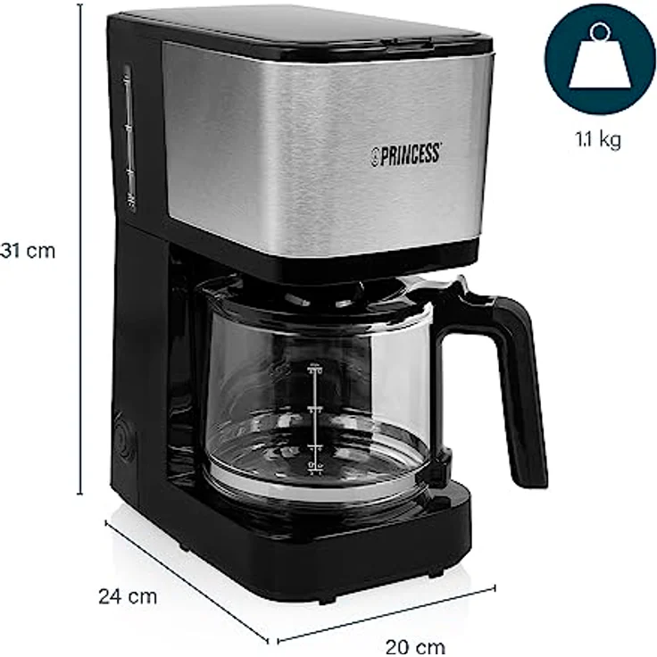Filterkaffeemaschine Schwarz mit Edelstahl - Permanentfilter & Glaskanne für 12 Tassen – Bild 9