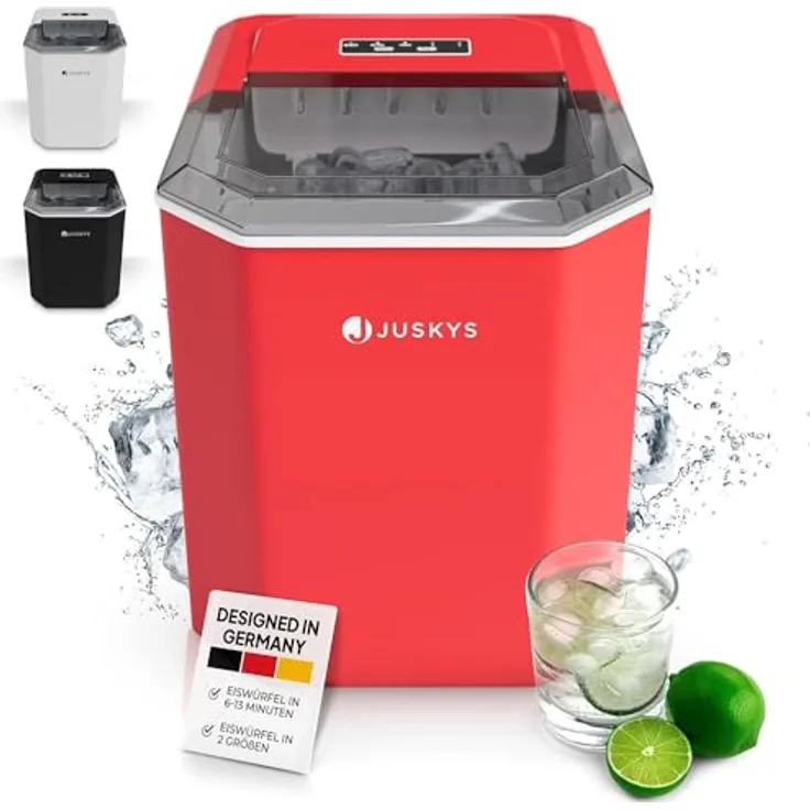 Juskys Eiswürfelmaschine IceOracle - Cocktail Eiswürfel in 6-13 min - Mini Eiswürfelbereiter für 12 kg/Tag - Großer Eiswürfelbehälter - Rot