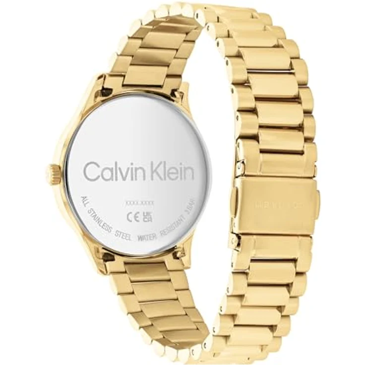 Calvin Klein Analog Quarzuhr Unisex mit Gelbgoldfarbenes Edelstahlarmband - 25200043, Quarz-Uhrwerk mit Sonnenstrahlen-Zifferblatt – Bild 3
