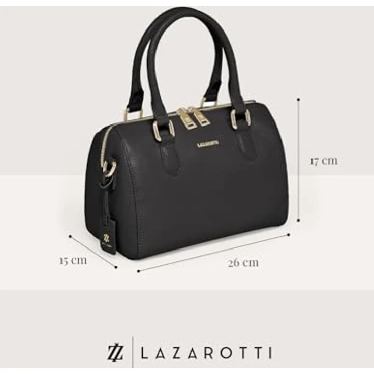 Lazarotti Bologna Leather Handtasche, 26 cm, Schwarz, aus Leder mit verstellbarem Schulterriemen – Bild 3