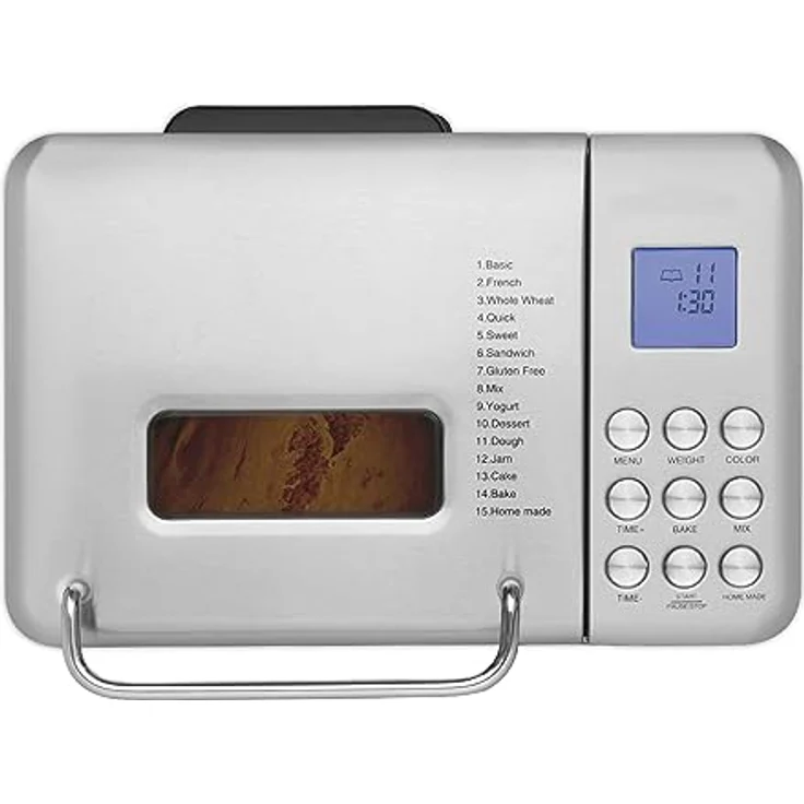 H.Koenig BAKE440 Brotmaschine, 15 Programme, 3 Brotgrößen, bis zu 1 kg Brot, Startvorwahl/Warmhaltefunktion, Müsli-Spender, abnehmbarer Behälter, antihaftbeschichtet, LCD-Display, 600 W – Bild 5