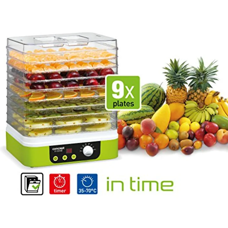 CONPT Hausgeräte SO1060 Dörrgerät IN TIME mit Zeitschaltuhr, 9 rechteckige Einlegeböden, grün, Display, stufenlose Temperatur-Einstellung 35-70°C – Bild 2