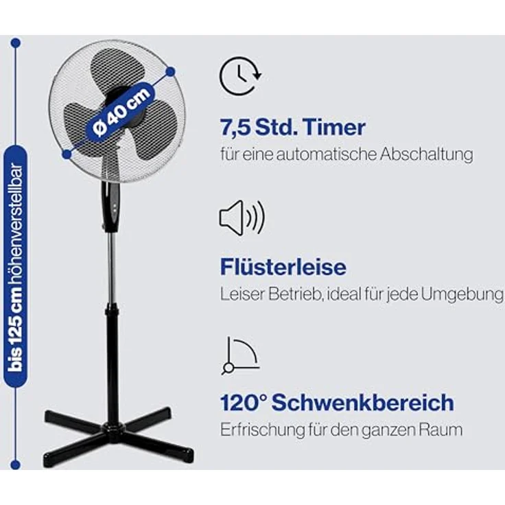 Clatronic VL 3741 S Standventilator, Ø 40 cm, Oszillierend, 3 Laufgeschwindigkeiten, 2 elektronische Windmodus-Funktionen, elektronischer Timer, Fernbedienung, schwarz – Bild 6
