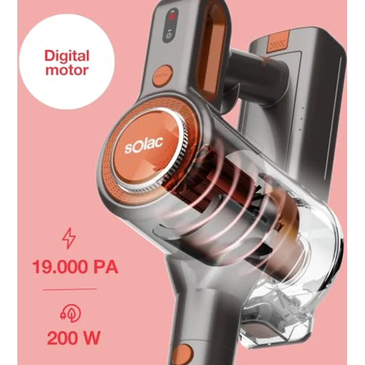 Solac Turbobat Digital Flex AE2515, Elektrischer Kehrbesen mit 200W Digitalmotor, 29.6V Akku, Flexibles 90° Rohr, Metall/Kunststoff, Braun/Kupfer – Bild 2