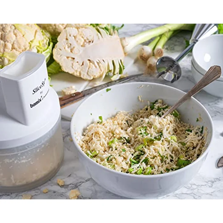 bamix Zubehör SliceSy für alle bamix Stabmixer ab 180 Watt, inkl. 5 Scheiben, Küchenmaschine multifunktional zum Schneiden, Mahlen, Hacken, Rot – Bild 5