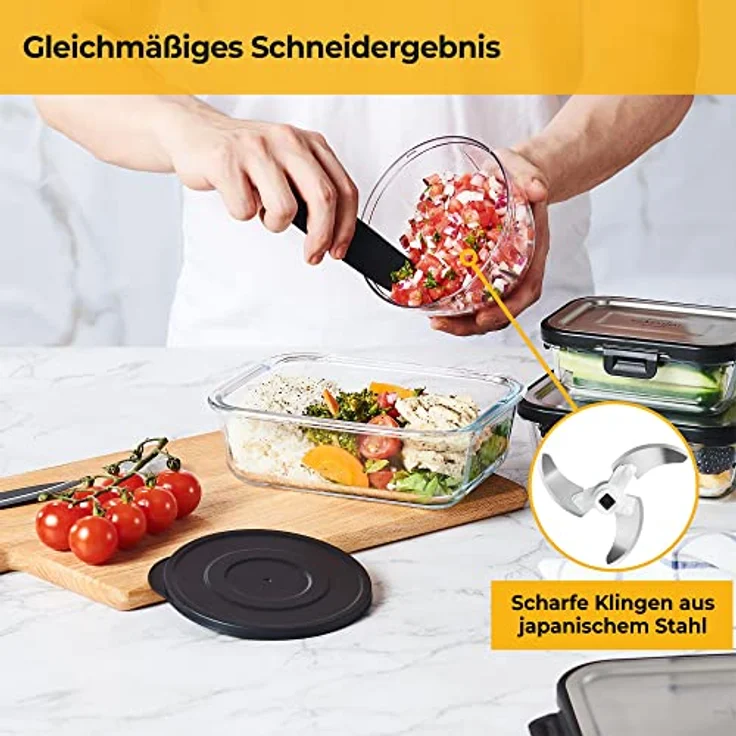 SILBERTHAL Zwiebelschneider - Multizerkleinerer mit Seilzug für Zwiebel, Kräuter, Nüsse, Sahne - 500 ml - Zerkleinerer manuell mit 3 Klingen aus Japanischem Stahl – Bild 3