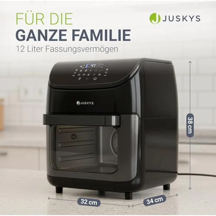 Juskys Heißluftfritteuse 12L, Airfryer mit LCD-Touch, 10 Programmen, Temperatur 25–200 °C, Schwarz, inkl. Zubehör – Bild 3