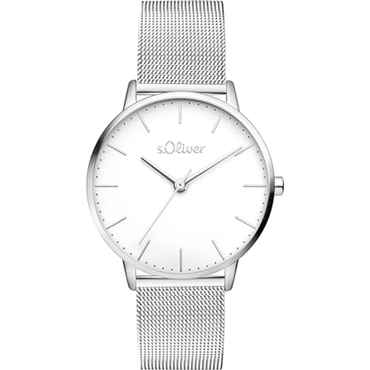 s.Oliver Quarzuhr Classic Mesh Medium, Damen-Armbanduhr mit weißem Ziffernblatt, IP-Silber, Klappschließe, 3 Bar wasserdicht – Bild 1