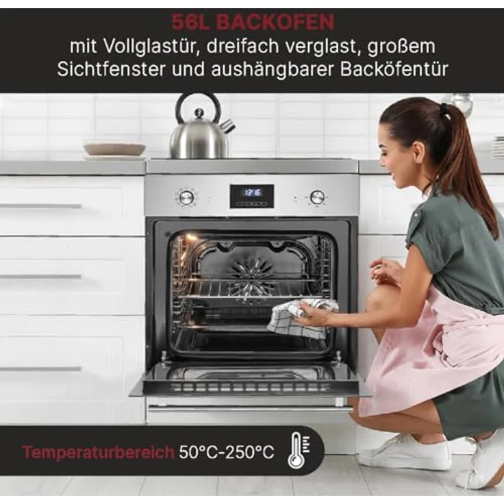 Bomann EBO 7911 inox Einbaubackofen | 56L Backofen mit Touch Control & 9 Funktionen | Heißluft & Grill | aushängbare Tür – Bild 5