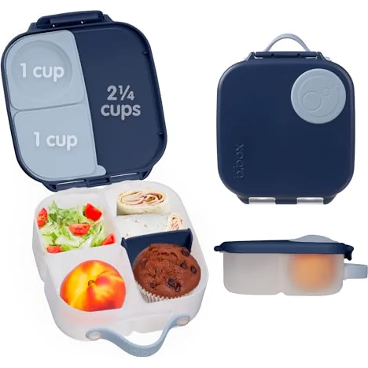 B.Box Mini Midnight, Lunchbox mit herausnehmbaren Fächern, blauer Silikondichtung für auslaufsichere Snacks und große Tragegriff