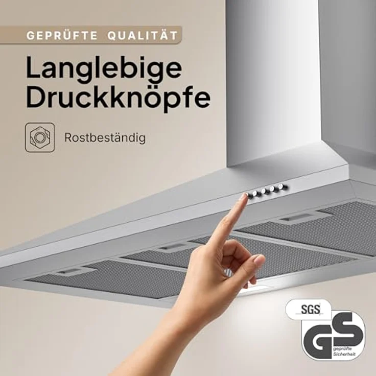 LEVIVO Dunstabzugshaube 90 cm, Umluft & Abluft, 410 m³/h Luftleistung, 2 Aktivkohlefilter, 3 Fettfilter, Wandhaube mit 3 Stufen, Edelstahl – Bild 3