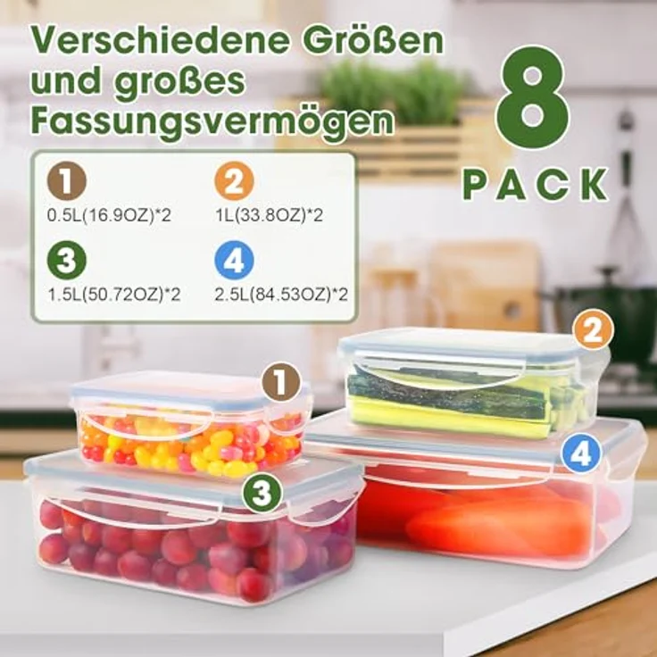 YASHE Frischhaltedose Set, 12-teilig, BPA-frei, 100% auslaufsicher, luftdicht, mikrowellen- und spülmaschinengeeignet, verschiedene Größen 0,5L-2,5L – Bild 3