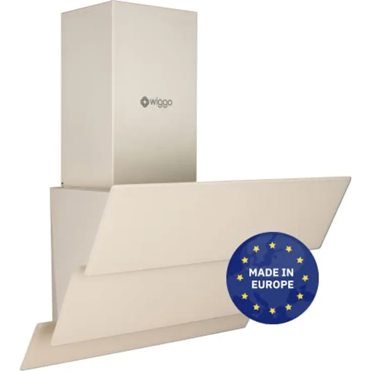 Wiggo Dunstabzugshaube 50cm kopffrei I Abluft Umluft Dunstabzug 300m³/h - LED Touch-Display 3 Stufen I Schräghaube inkl. Fettfilter & 2x Kohlefilter I Abzugshaube mit 3 teiliger Glasfront creme