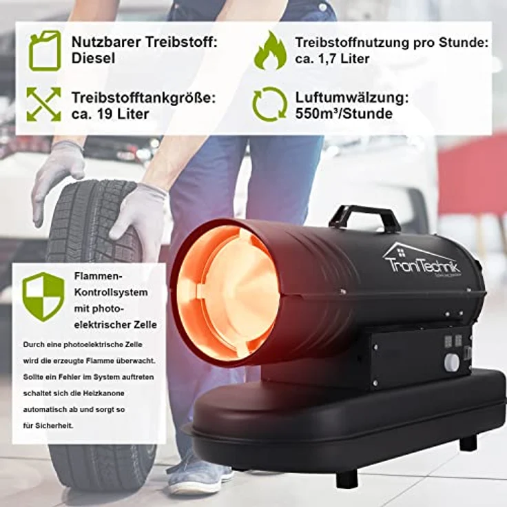 TroniTechnik TT-HK-241 Heizkanone Dieselkanone Heizlüfter 20 kW mit Tragegriff,  – Bild 6