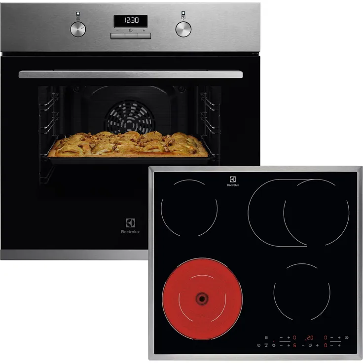 Electrolux ELXB3X Herdset mit Einbaubackofen KOFGH40BX, Edelstahl, Multilevel-Garen, AquaClean, Even Cooking System