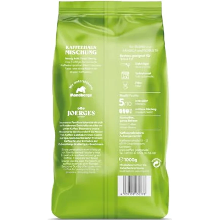 Joerges Gorilla Kaffeehaus-Mischung, Kaffeebohnen, 1 kg – Bild 2