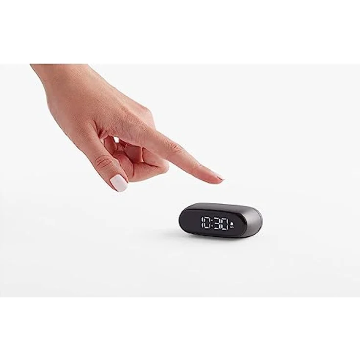 Lexon Minu Mini-Wecker, kompakt mit VA-LCD-Display, Touchscreen-Bedienung, Snooze-Funktion, Hintergrundbeleuchtung und wiederaufladbarem Akku – Grau metallic – Bild 3