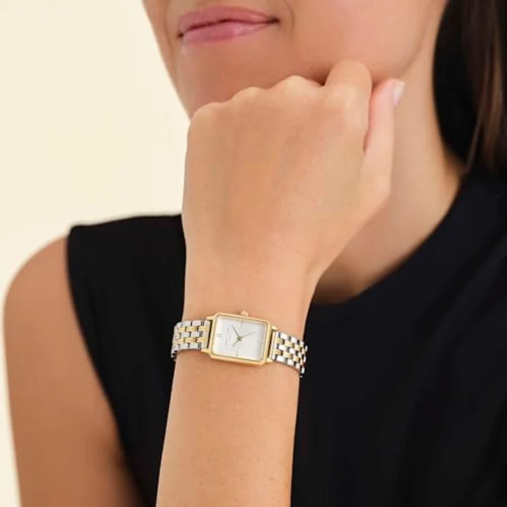 Rosefield Octagon XS Duotone, Armbanduhr mit weißem Zifferblatt, 19,5x24 mm Goldgehäuse, Edelstahl, wasserdicht bis 3 ATM – Bild 5