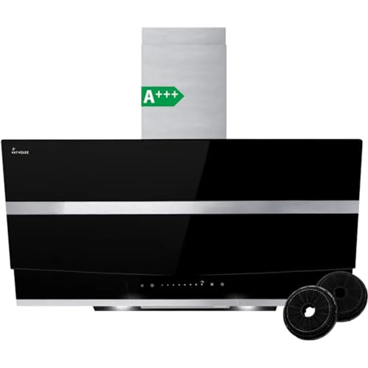 KKT KOLBE HERMES9005S, Dunstabzugshaube 90 cm, kopffrei, Edelstahl mit schwarzem Glas, A+++, 9 Gebläsestufen, Nachlaufautomatik, LED-Beleuchtung, SensorTouch-Bedienung – Bild 1