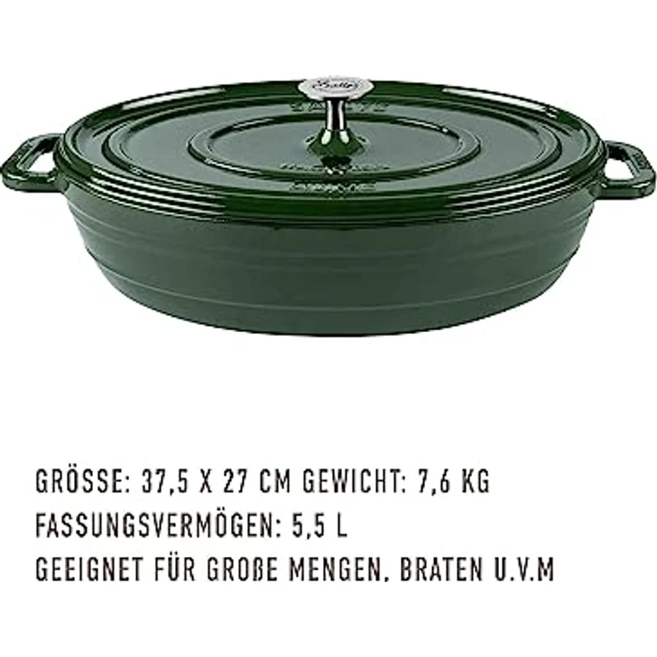 Sallys Gusseisenbräter Alime (Hunter Green Majolika) - Hochwertiger Bräter für gleichmäßiges Garen und vielseitigen Einsatz – Bild 2